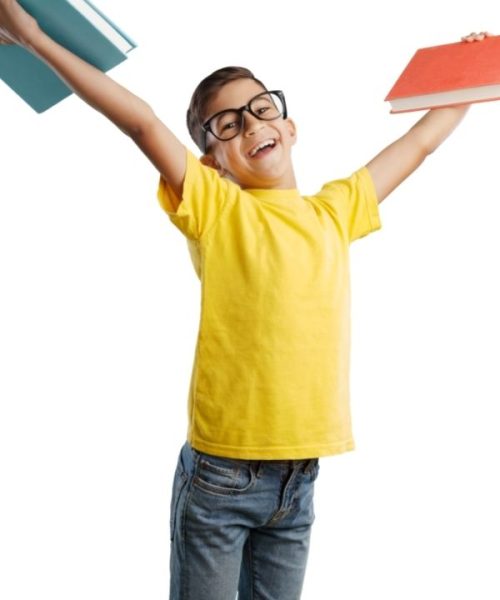 Happy child with books